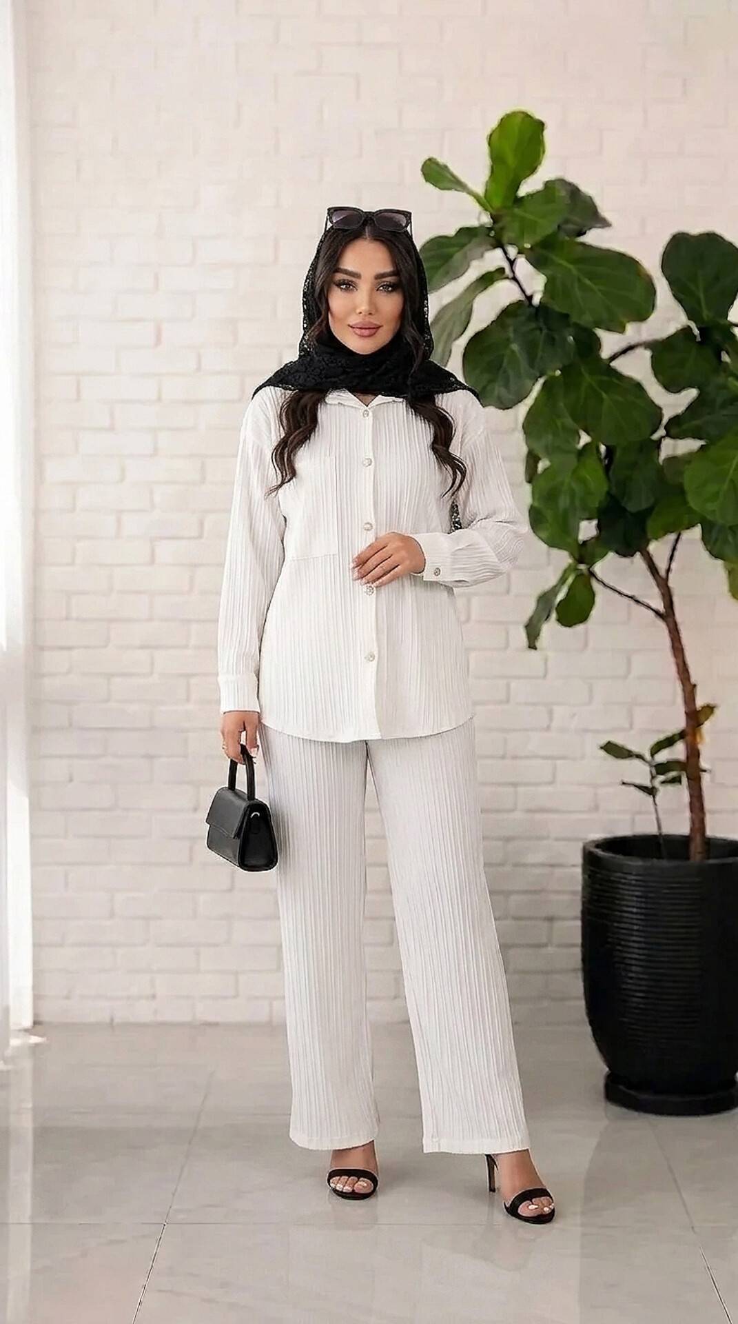 شومیز شلوار نیکا رنگ بندی زیبا و شیک 🥰❤️کد14047 ماه بانو