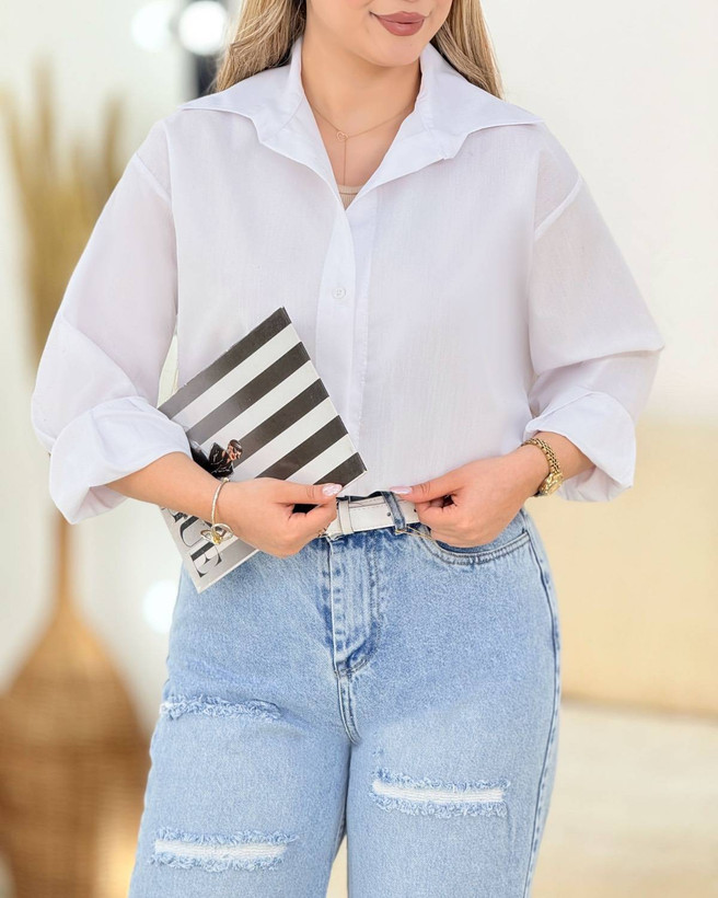 شومیز سفید داکرون درجه یک کاربردی و زیبا کد39662 پری