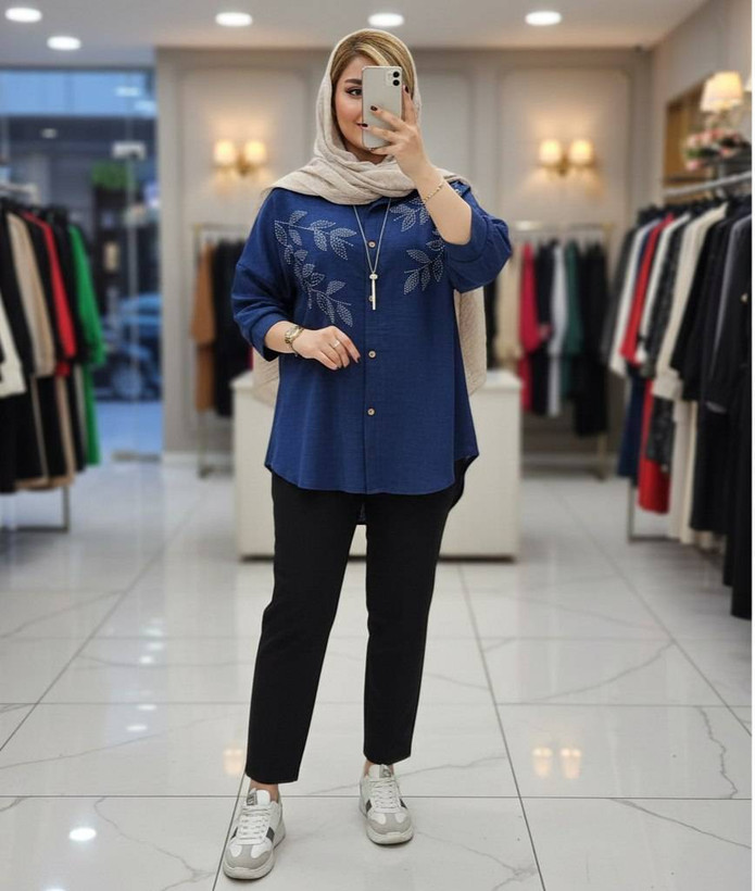 شومیز مانتویی نگینی جذاب شانتون اعلا در رنگ بندی کد 13653 والیا