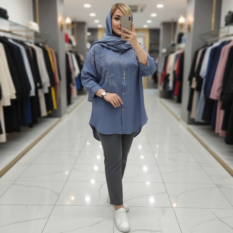 شومیز مانتویی نگینی جذاب شانتون اعلا در رنگ بندی کد 13653 والیا