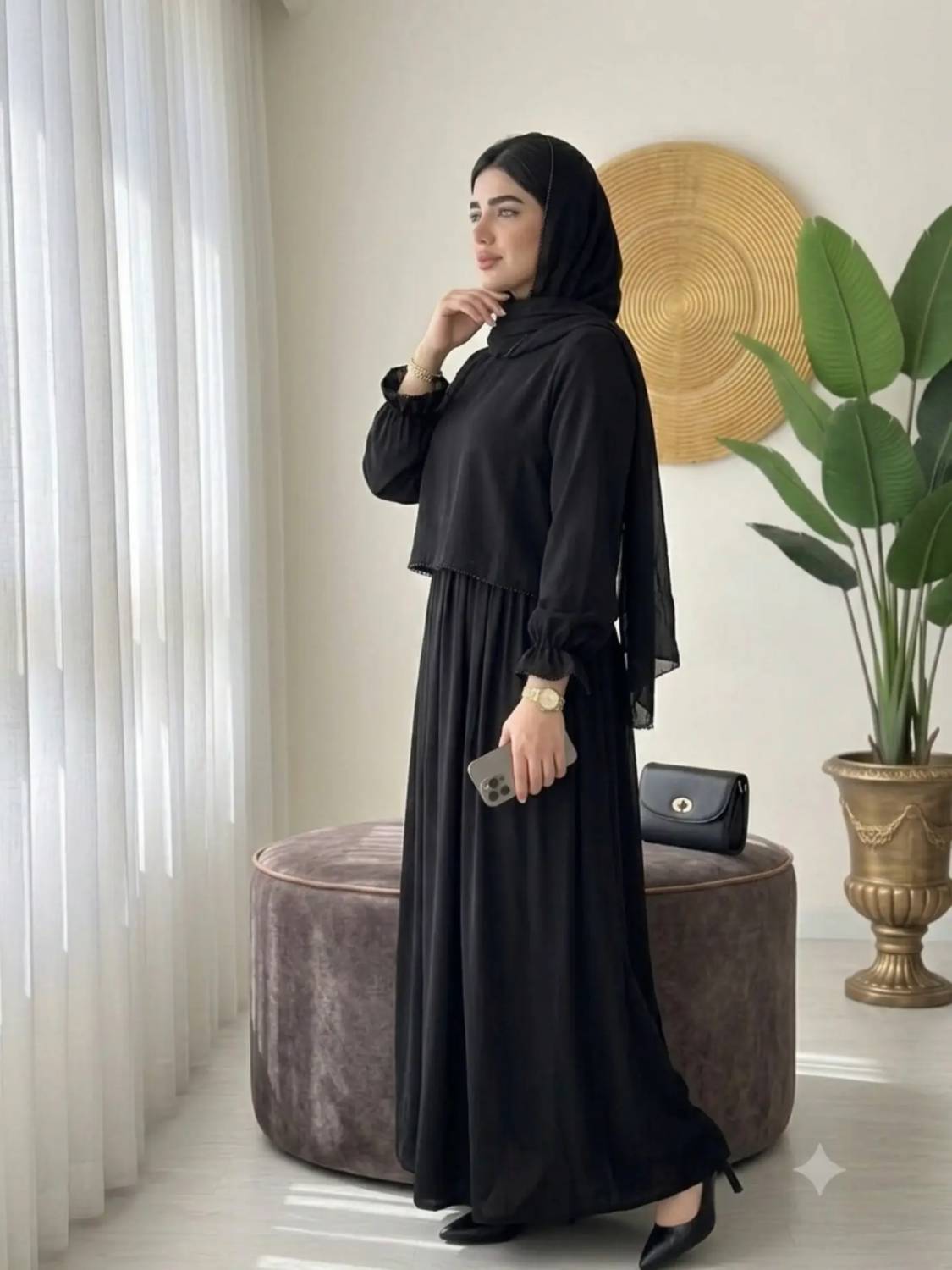 عبا دو تیکه مهلا الیزه درجه یک زیبا وشیک تکرنگ مشکی 🥰 🥰 کد ۱۶۵۹۰ راشین
