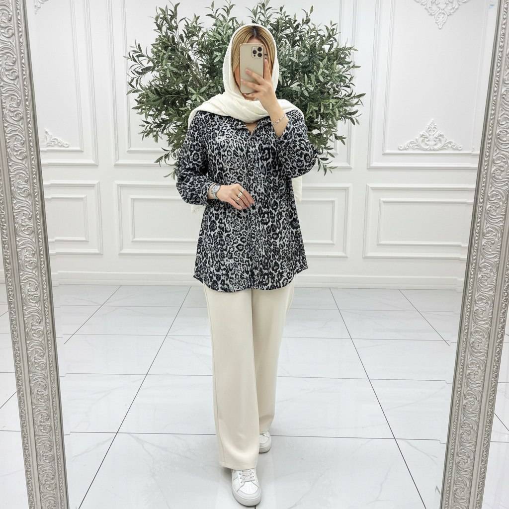 شومیز مانتویی پلنگی مانیا زیبا و شیک ❤️🎀کد503 شانی