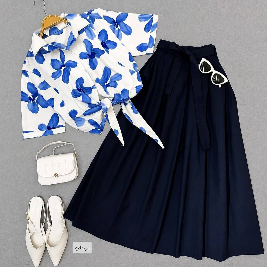 شومیز دامن زرگل تنخور زیبا و شیک 🥰🎀کد676 آدراپانا