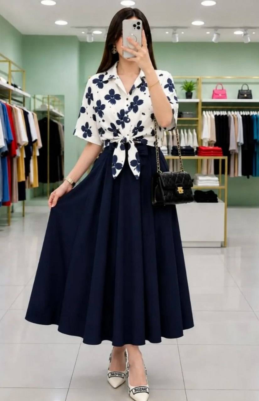 شومیز دامن زرگل تنخور زیبا و شیک 🥰🎀کد676 آدراپانا