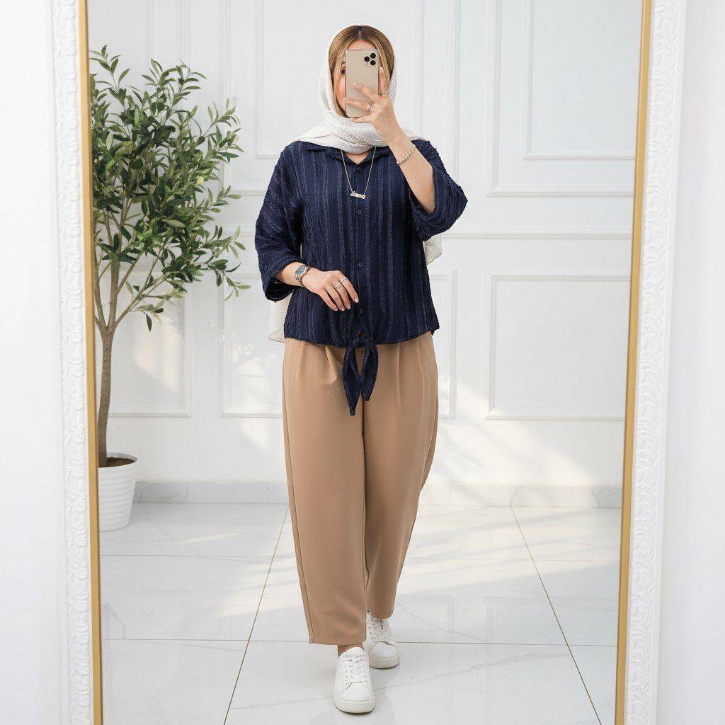 شومیز گره ای هانیه تنخور زیبا و رنگ بندی شیک 🎀🥰کد507 شانی