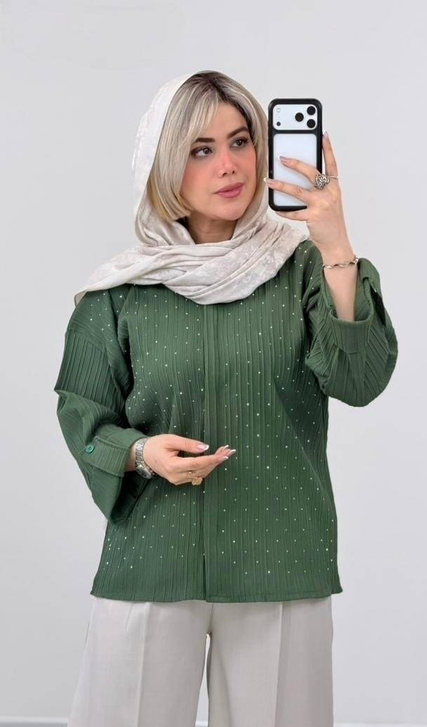 شومیز باکسی نگینی مدل ویانا با کیفیت در سه رنگ کد 16574 سارین