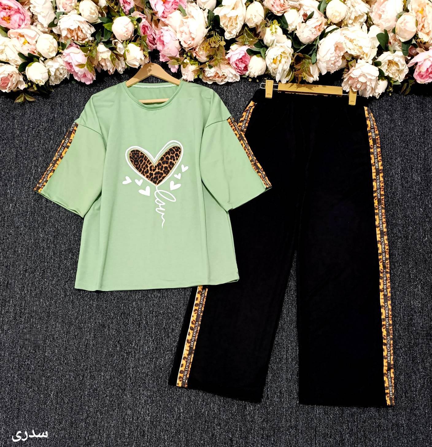 ست تیشرت شلوار قلب پلنگی زیبا پنبه درجه یک با لطافت بالا در رنگبندی زیبا 🎀 🎀 کد ۱۱۷۱۵ مدلند
