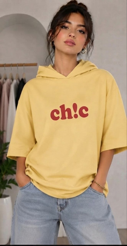 تیشرت کلاهدار chic زیبا وشیک تنخور عالی در رنگبندی 🌈 🌈 کد ۱۹۷۳۹ راشین