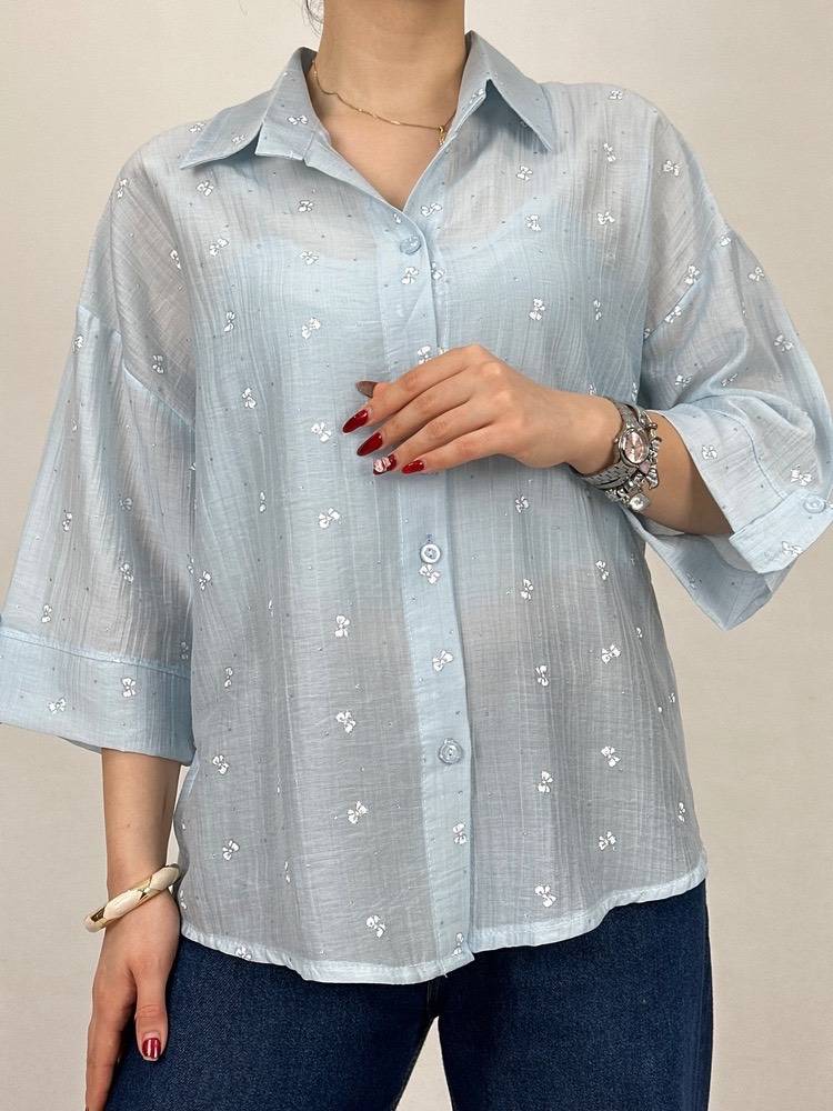 شومیز شیشه ای پروانه در رنگ بندی زیبا کد 39666 پری