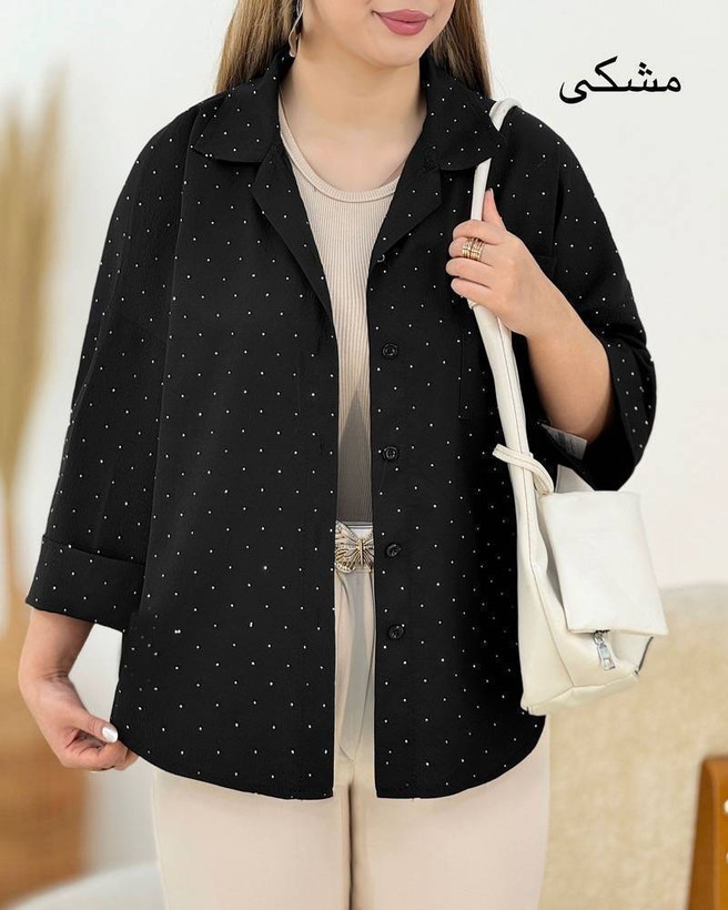 شومیز باکسی نگین الیزه جذاب با کیفیت عالی تک رنگ مشکی کد 100687 ارغوان