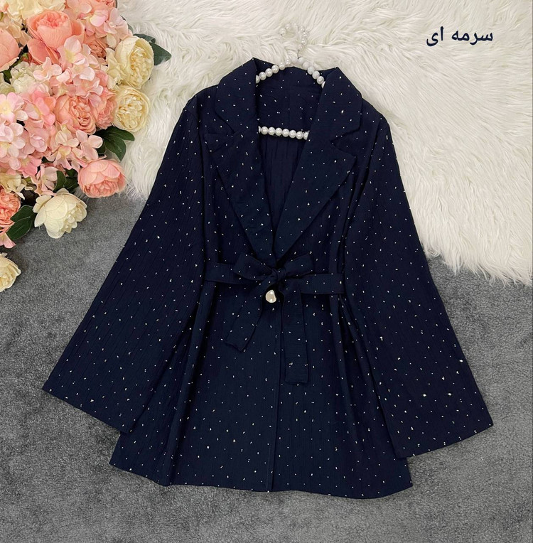 کت تک کمربند دار آیوا بارانی فول نگین در رنگ بندی کد 20932 تتیس