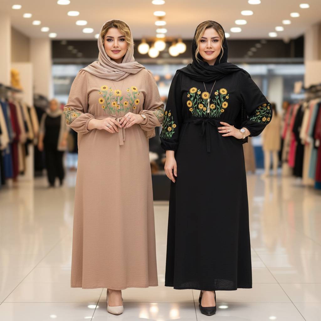 کفتان بلند گلدوزی آروشا بابوس اعلا در رنگ بندی کد 5839 والیا