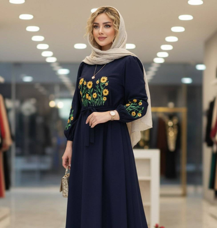 کفتان بلند گلدوزی آروشا بابوس اعلا در رنگ بندی کد 5839 والیا