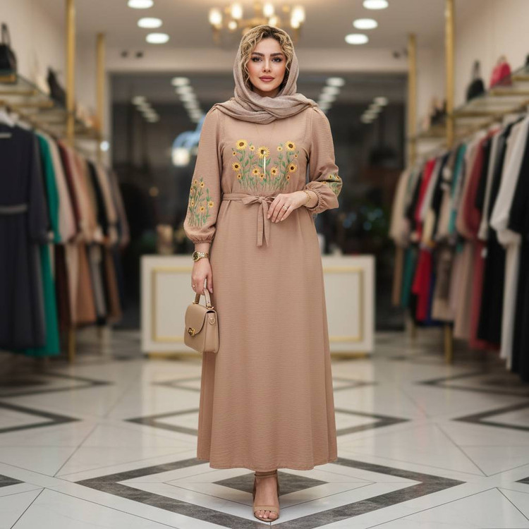 کفتان بلند گلدوزی آروشا بابوس اعلا در رنگ بندی کد 5839 والیا