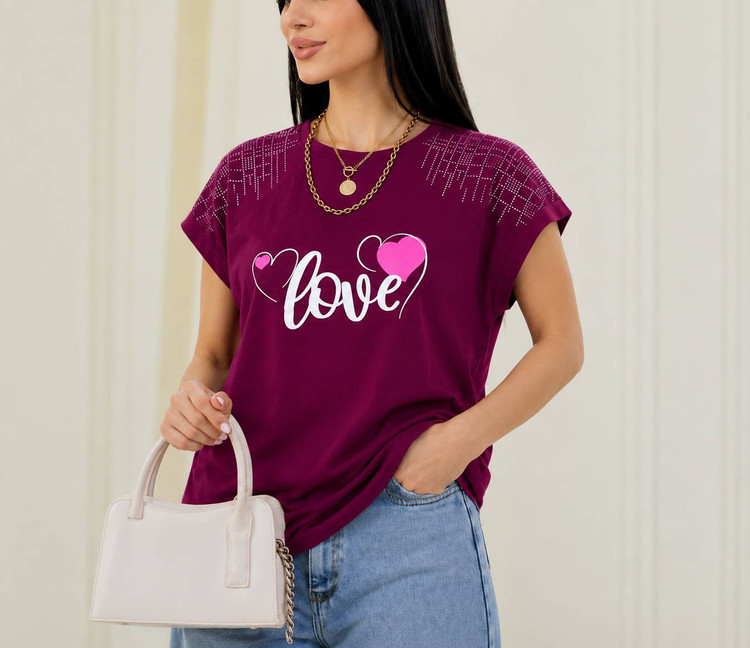 تیشرت باکسی نگینی با طرح love با دوخت تضمینی😎👌🏻کد20947 سارین