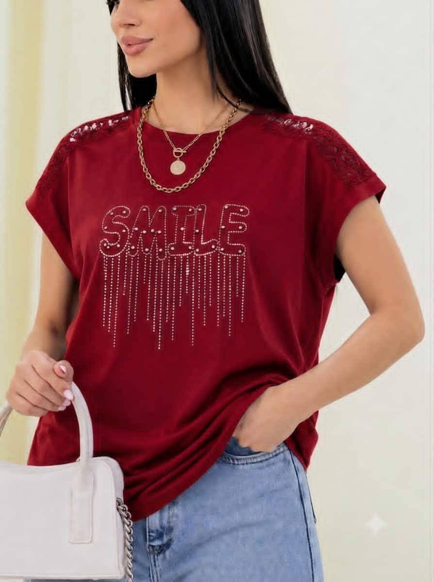 شومیز باکسی نگینی smile در رنگبندی🥰👌🏻کد 18092 سارین