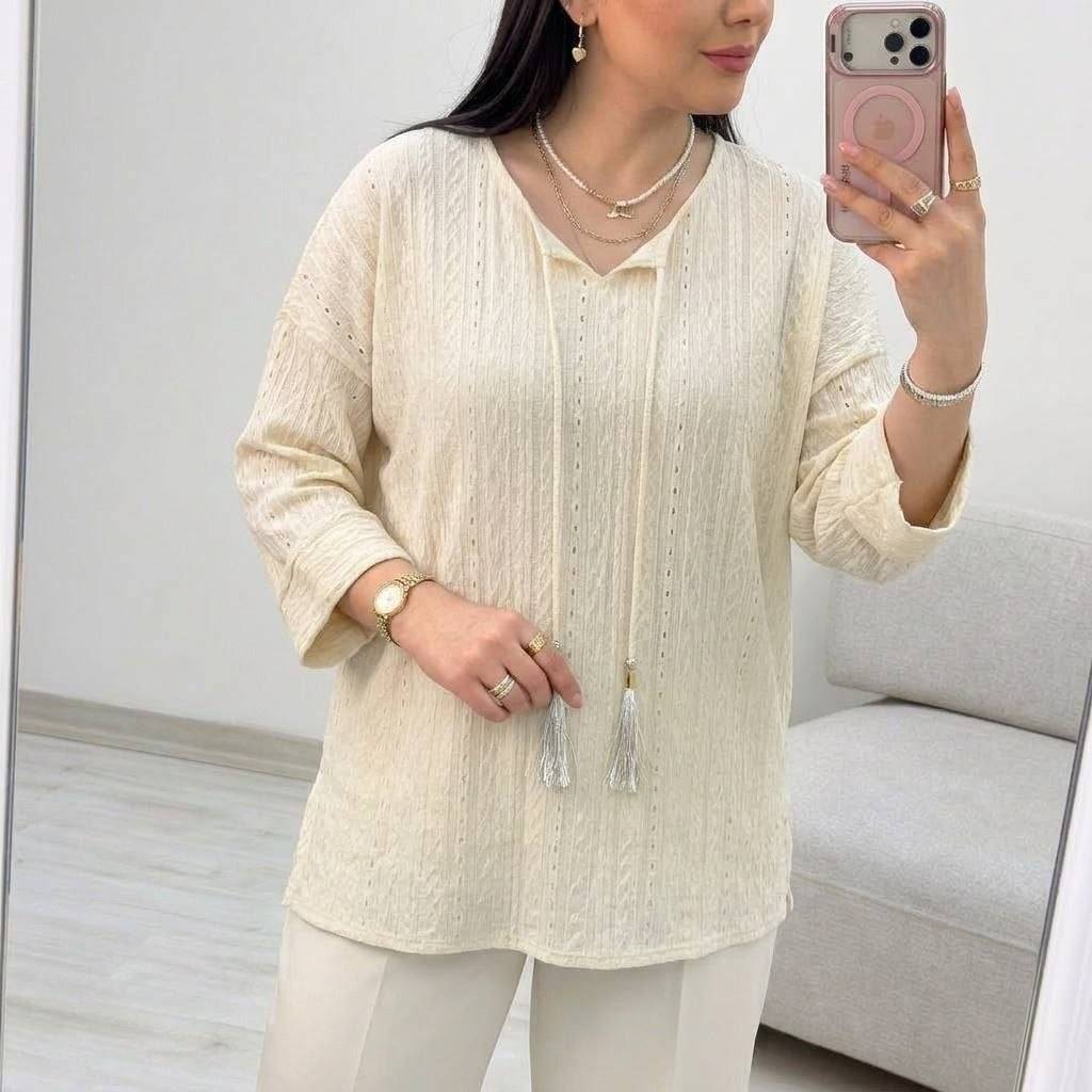 شومیز یقه گرد منگوله دار در رنگ بندی زیبا 🎀🥰شهرزاد بانو