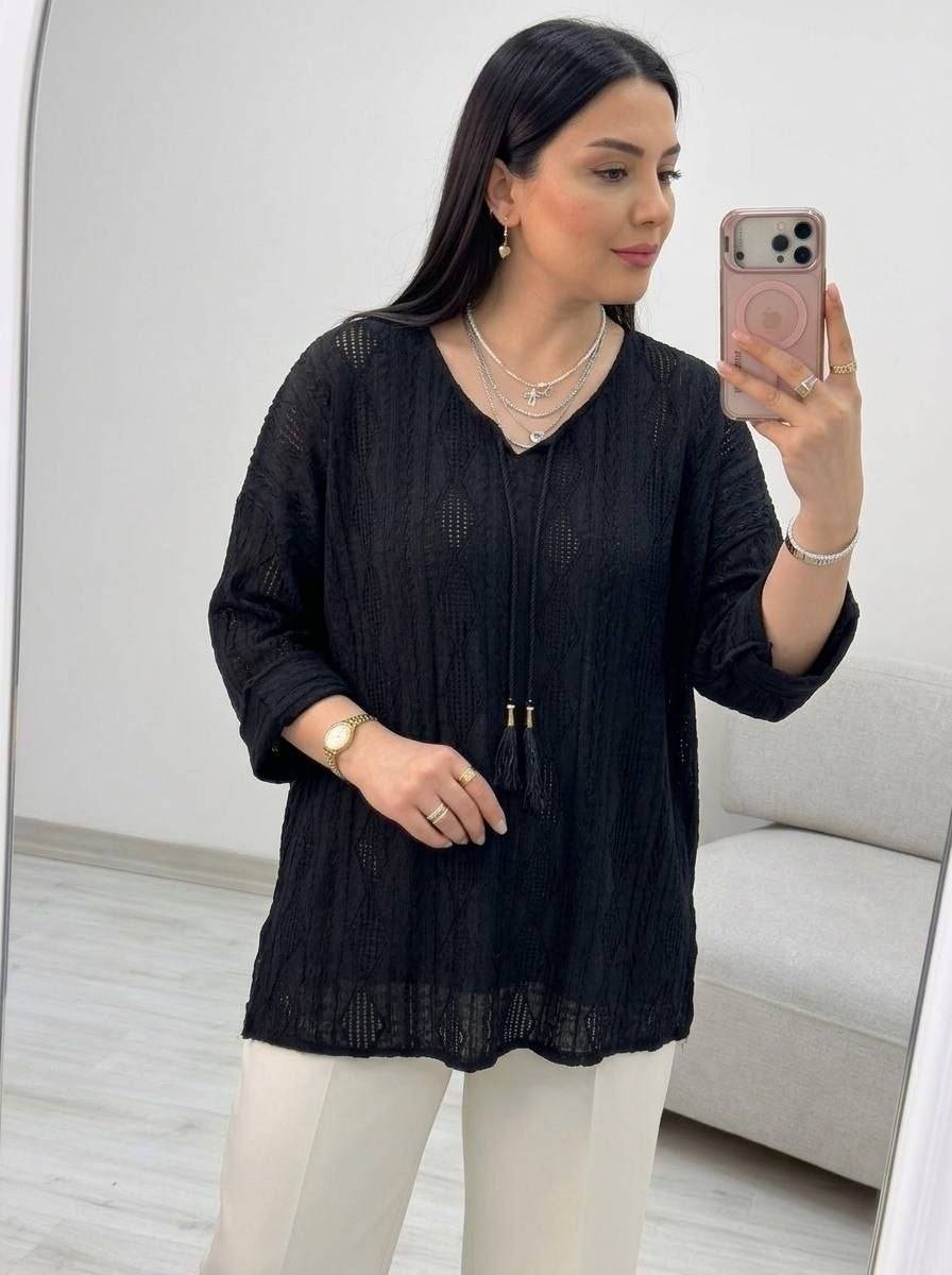 شومیز یقه گرد منگوله دار در رنگ بندی زیبا 🎀🥰شهرزاد بانو