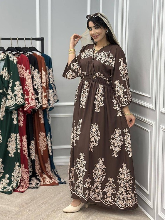 پیراهن بلند ساحلی ترمه سبک و خنک در رنگ بندی کد 20953 چیچک
