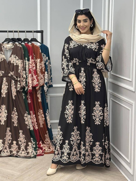 پیراهن بلند ساحلی ترمه سبک و خنک در رنگ بندی کد 20953 چیچک