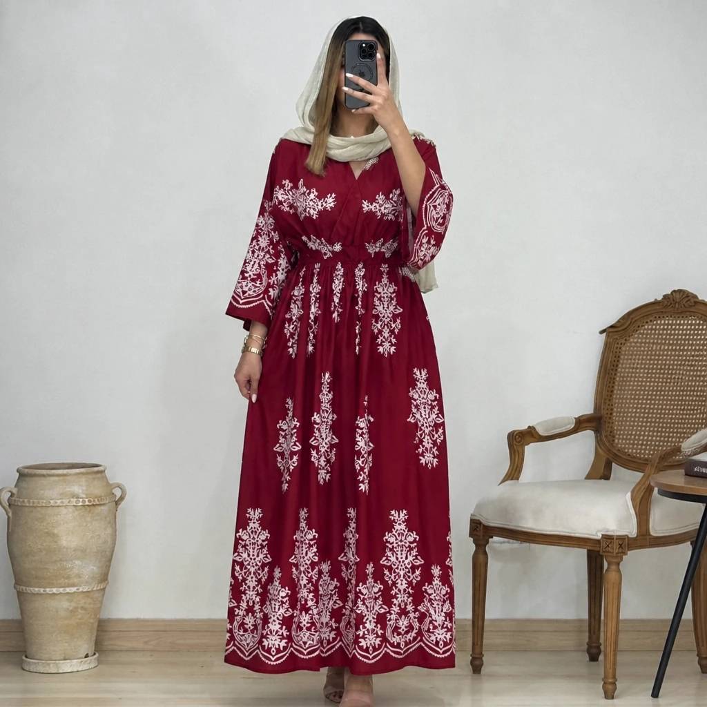 پیراهن بلند ساحلی ترمه سبک و خنک در رنگ بندی کد 20953 چیچک