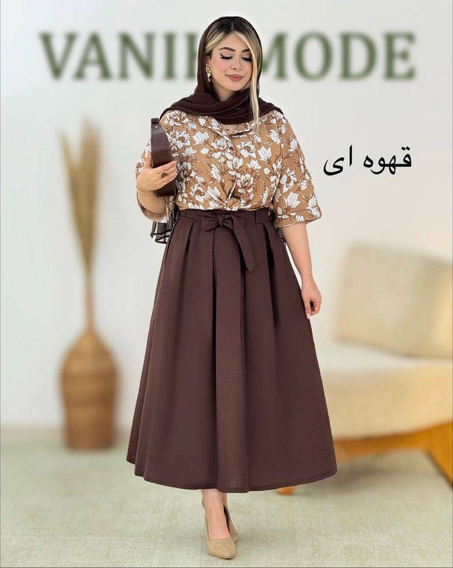 شومیز دامن وانیک تنخور زیبا و رنگ بندی شیک 🎀❤️کد 21055 ماه بانو