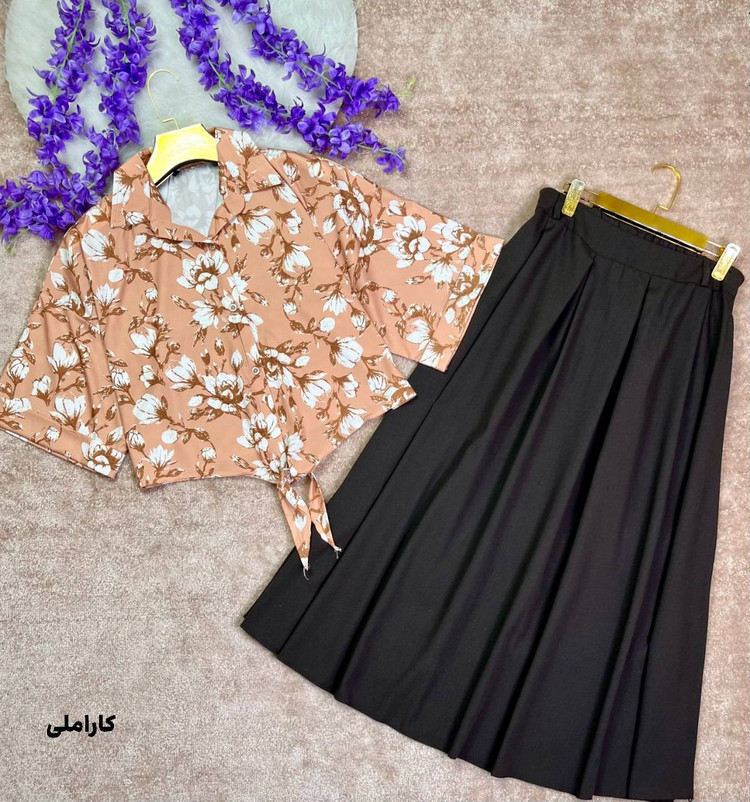 شومیز دامن وانیک تنخور زیبا و رنگ بندی شیک 🎀❤️کد 21055 ماه بانو