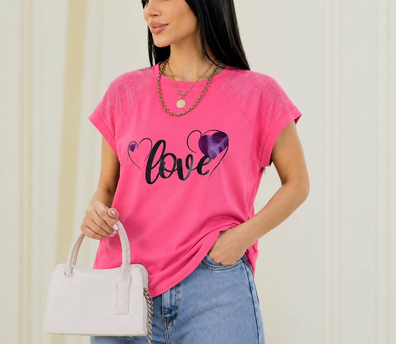 تیشرت باکسی نگینیLOVE در رنگ بندی کد 75991 تارا