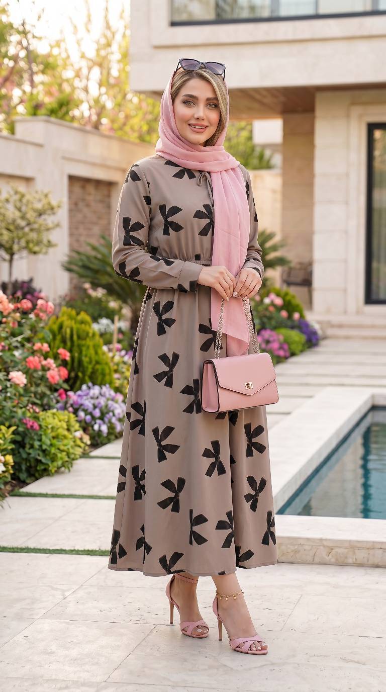 پیراهن بلند پاپیون موکا🥰🎀کد 479 حدیث