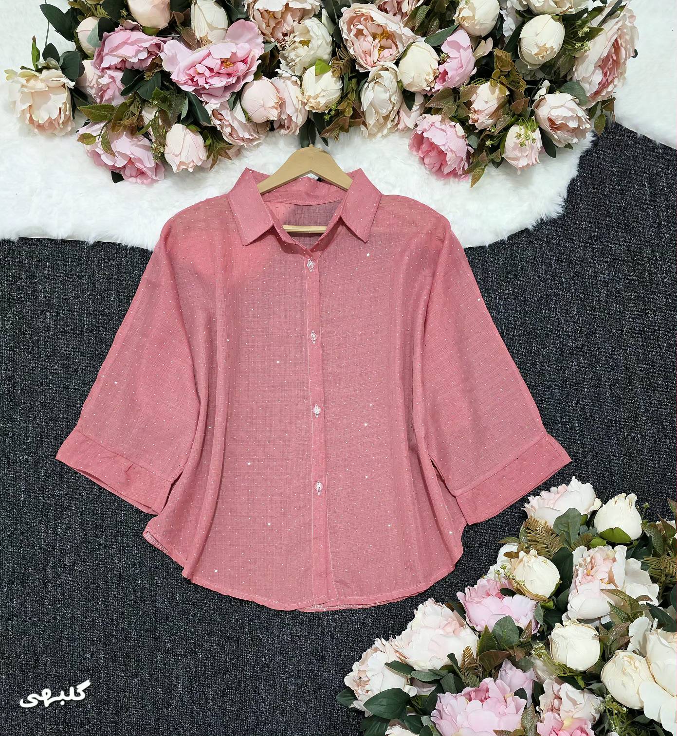 شومیز باکسی شیشهای نگینی جنس اعلا😍💕🌸کد 21090 مدلند