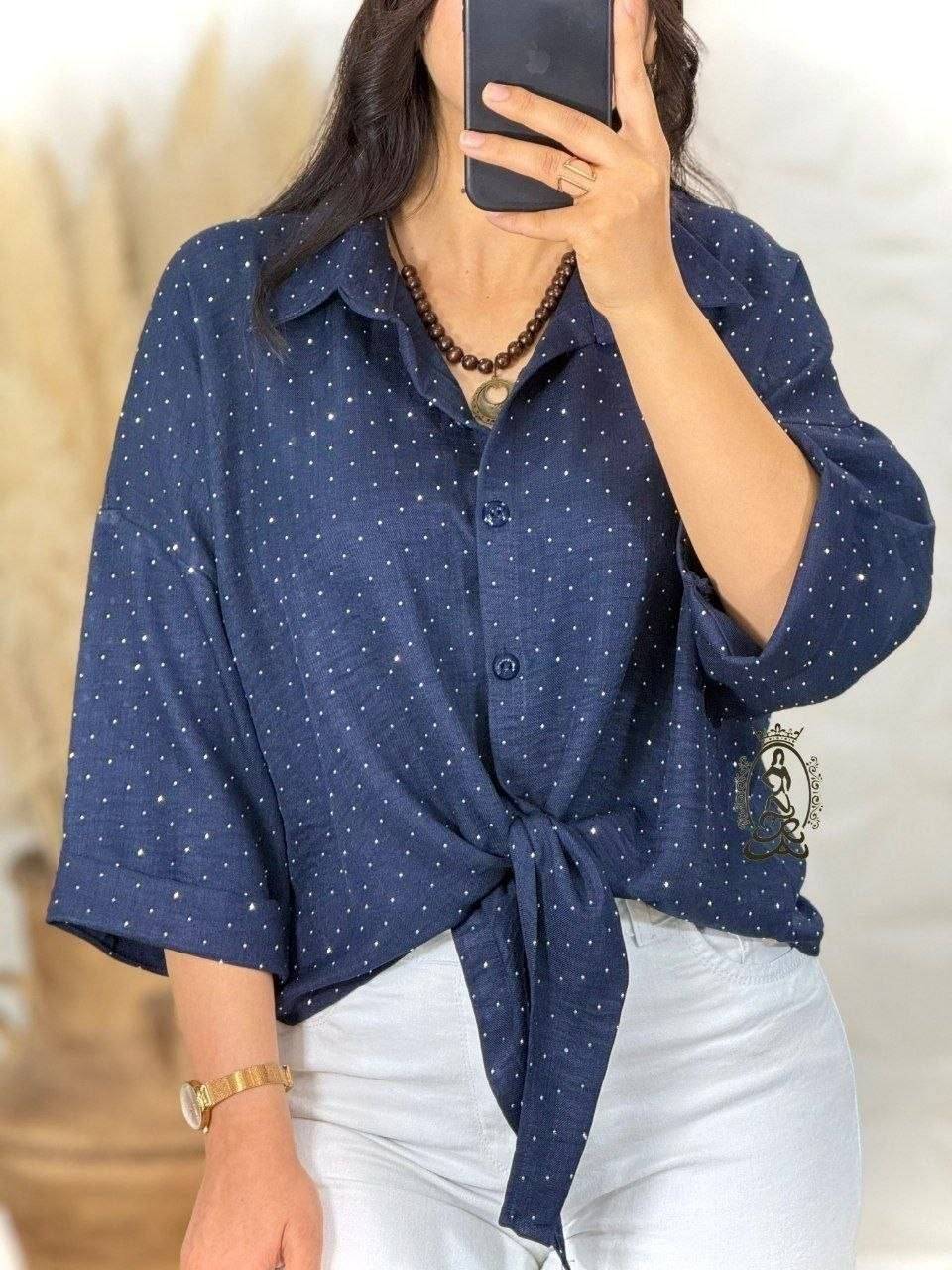 شومیز گره ای نگین کوب تنخور زیبا و شیک 😍🎀شهرزاد
