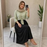 ست شومیز گره ای و دامن ستوده شومیز گل گچی و دامن شانتون کد 21088 والیا