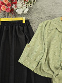 ست شومیز گره ای و دامن ستوده شومیز گل گچی و دامن شانتون کد 21088 والیا