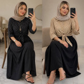ست شومیز گره ای و دامن ستوده شومیز گل گچی و دامن شانتون کد 21088 والیا