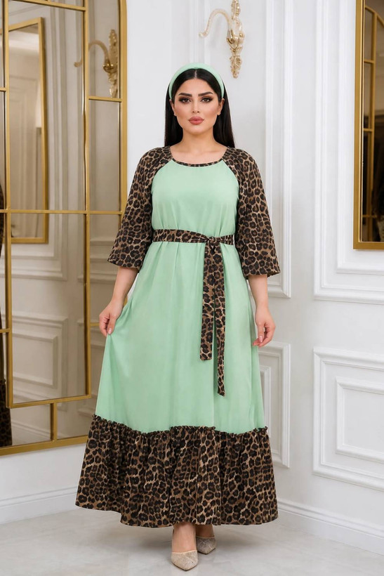 پیراهن بلند پلنگی جنس الیزه😍👌🏻کد 18258 ناز