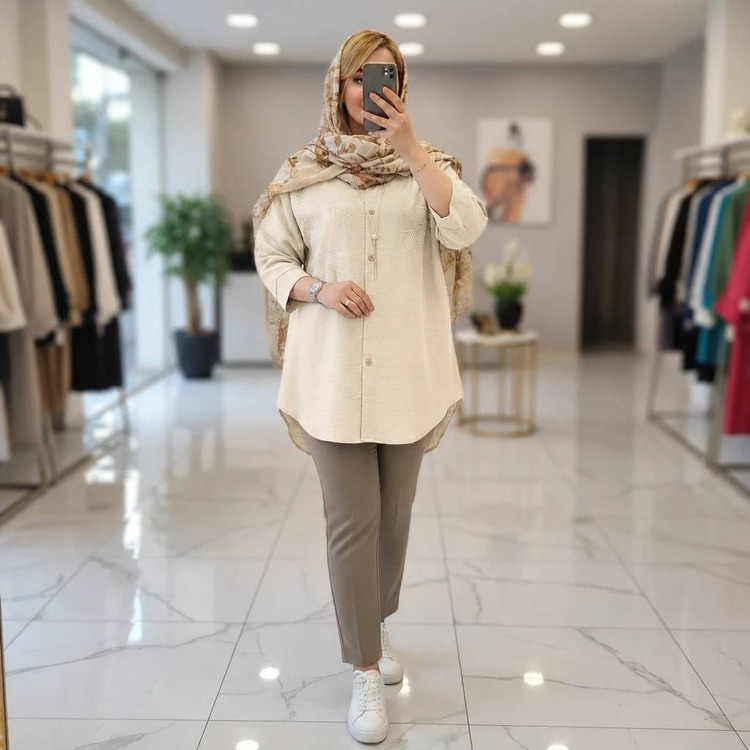 شومیز مانتویی نگین 🌿با پارچه شانتون درجه یک و رنگ بندی ✅والی13653
