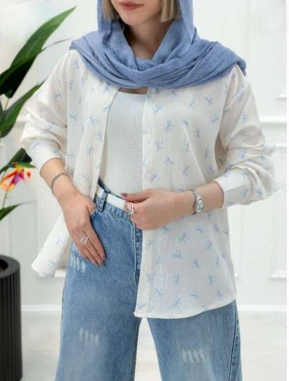 شومیز مانتویی دنیز 🌿 با پارچه کراش طرحدار ✅ با رنگ بندی و کیفیت عالی ✅والی19652
