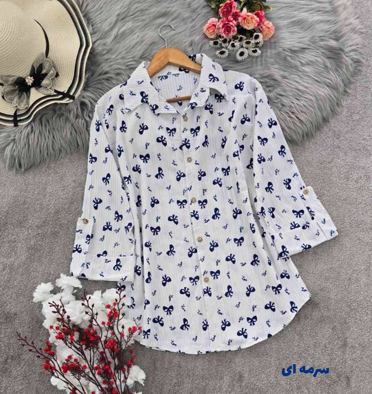 شومیز مانتویی دنیز 🌿 با پارچه کراش طرحدار ✅ با رنگ بندی و کیفیت عالی ✅والی19652