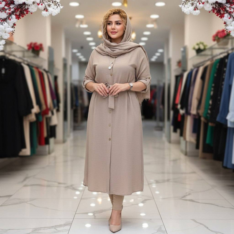 مانتوی بلند نگاه ✅با پارچه شانتون با کیفیت و رنگ بندی 🌿والی5421
