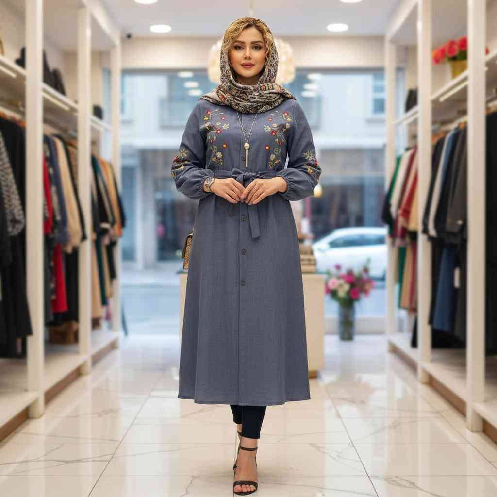 مانتو گلدوزی باران 🌿با پارچه شانتون درجه یک و رنگ بندی ✅والی7331