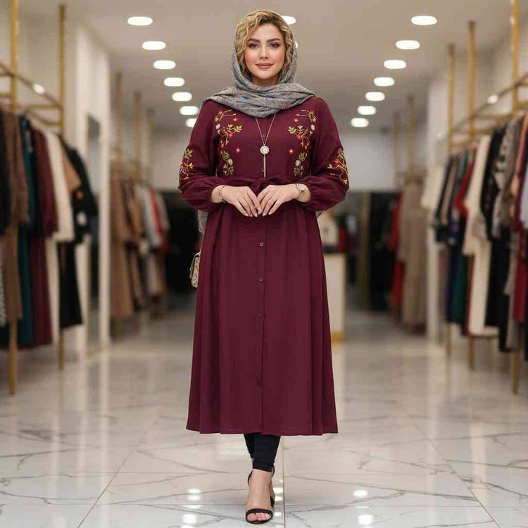 مانتو گلدوزی باران 🌿با پارچه شانتون درجه یک و رنگ بندی ✅والی7331