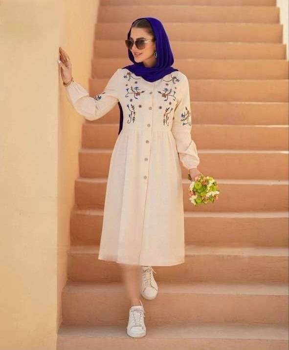 مانتو گلدوزی باران 🌿با پارچه شانتون درجه یک و رنگ بندی ✅والی7331
