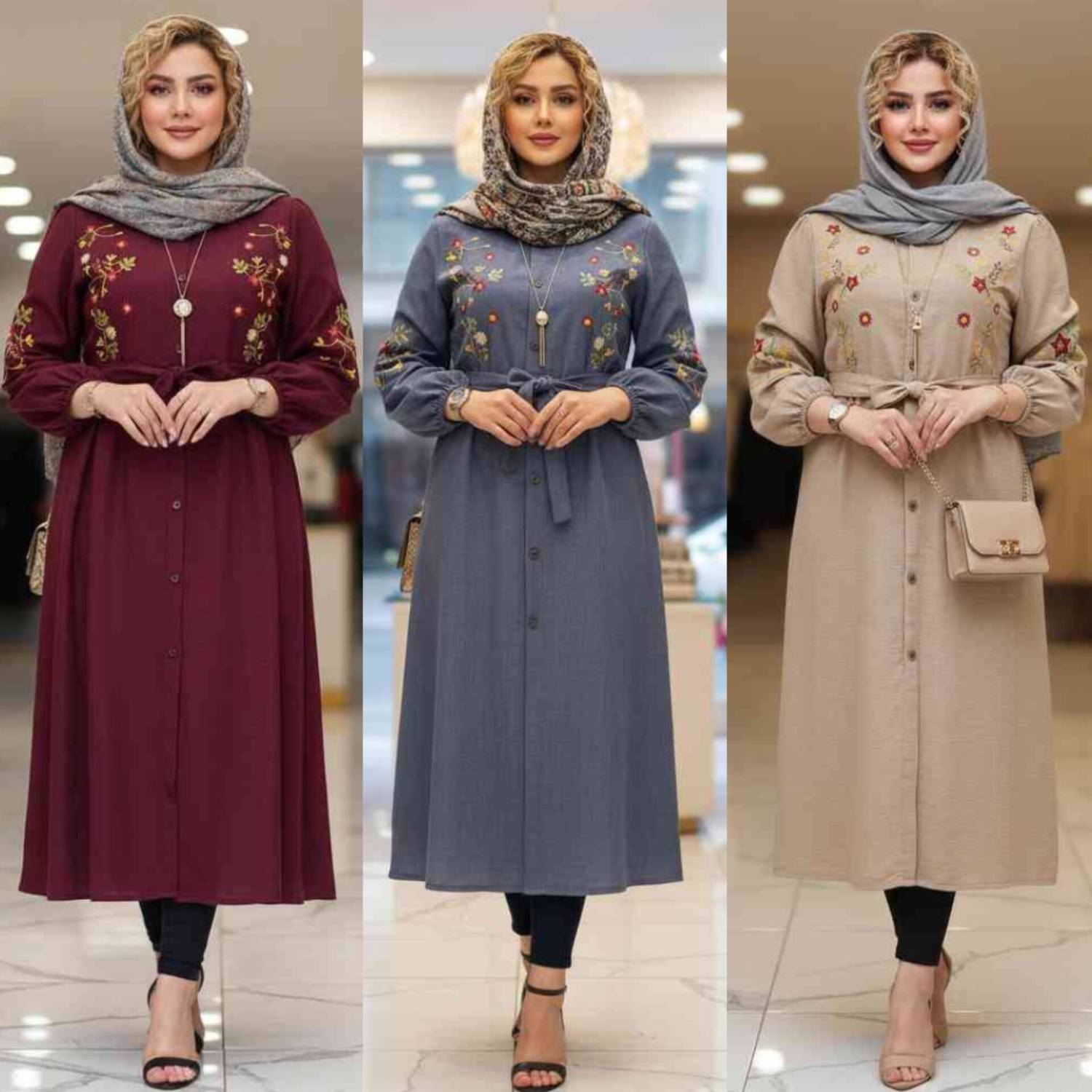 مانتو گلدوزی باران 🌿با پارچه شانتون درجه یک و رنگ بندی ✅والی7331