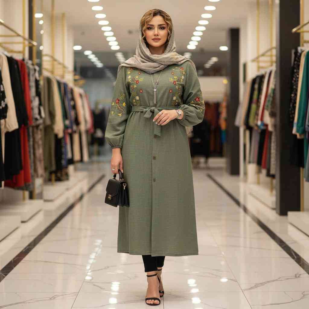 مانتو گلدوزی باران 🌿با پارچه شانتون درجه یک و رنگ بندی ✅والی7331