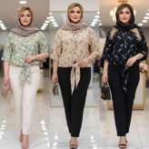 شومیز گرهای برگی 🌿 با پارچه شانتون🌿 با کیفیت بسیار عالی ✅والی15841