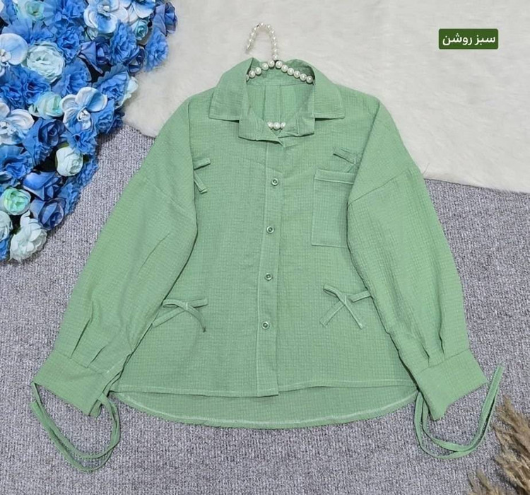 شومیز مانتویی پاپیون دکمه دار🎀😍کد 9344 سارین