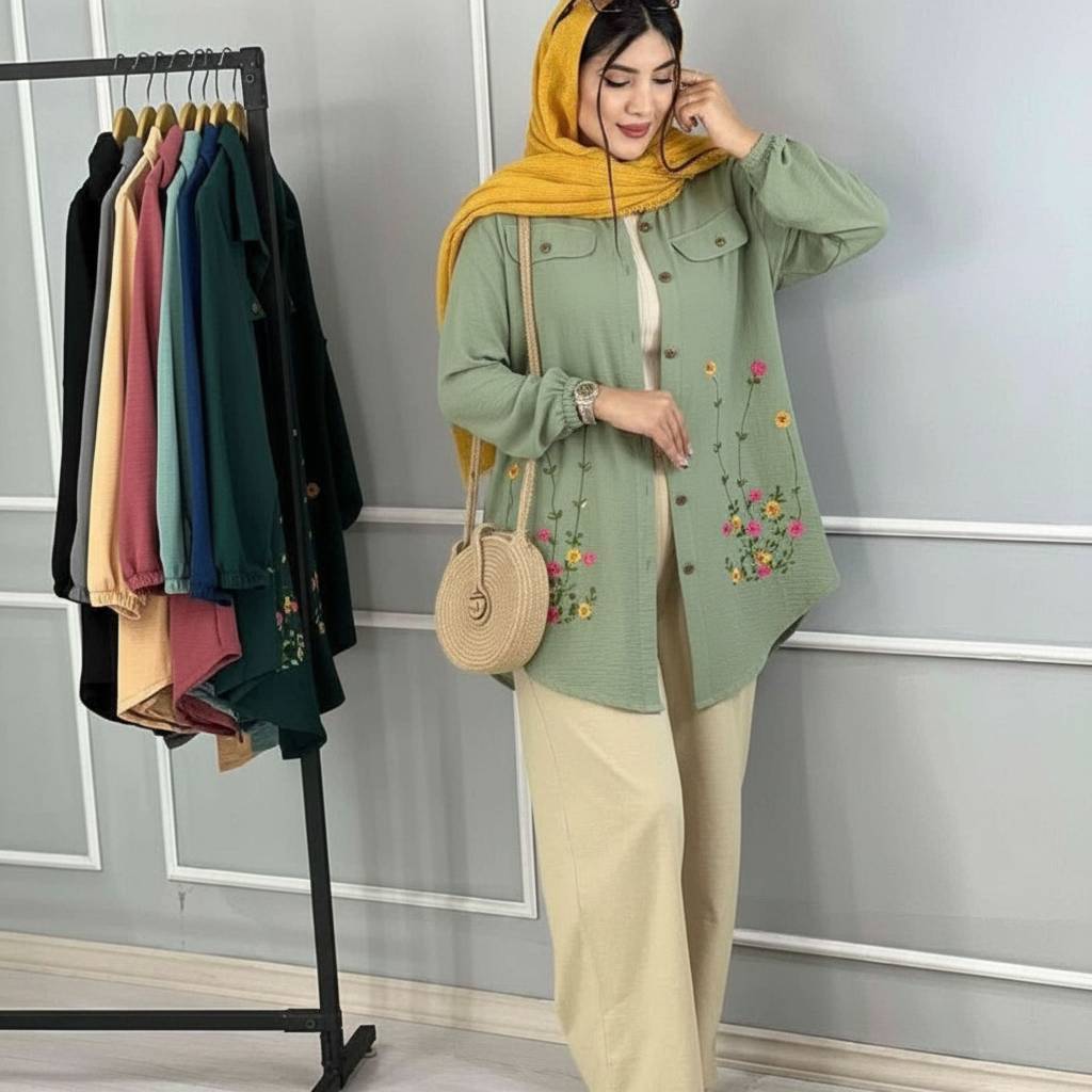 شومیز مانتوی ساناز 🌿 با رنگبندی و سایزبندی ✅والی10235
