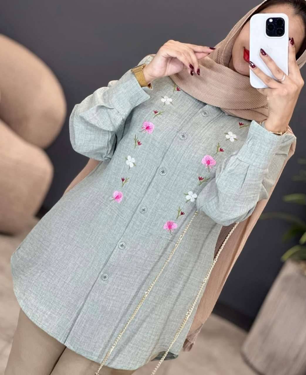 شومیز مانتویی شبدر 🌿 با رنگ بندی و کیفیت عالی ✅والی8143