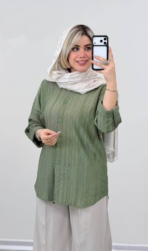 شومیز مانتوی مراکشی 🌿 با رنگ بندی و کیفیت عالی ✅والی21277