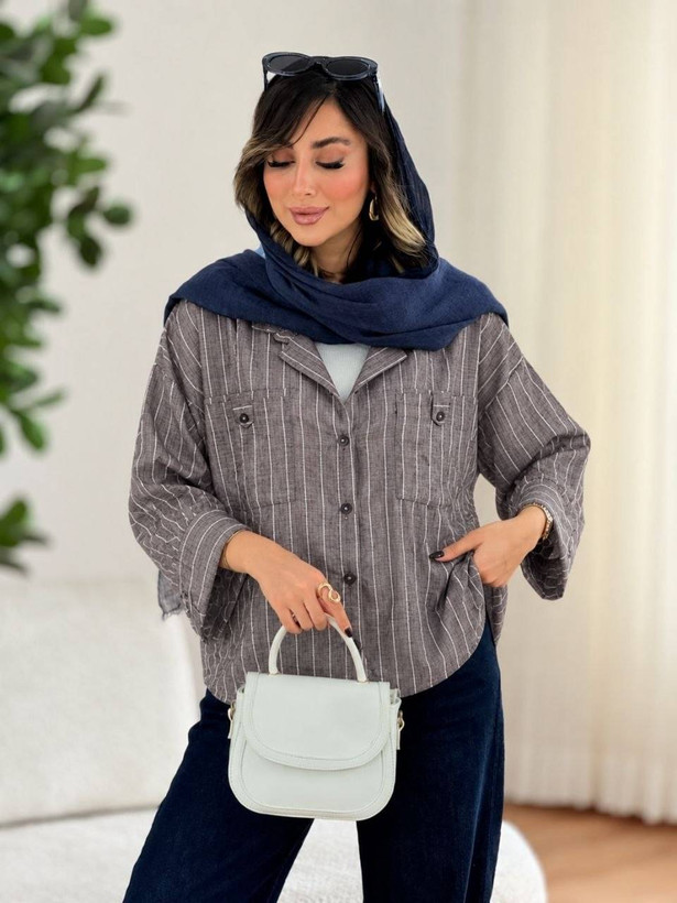 شومیز مانتویی صنم 🌿 با پارچه شانتون درجه ۱ ✅ و رنگ بندی ✅ساری19661